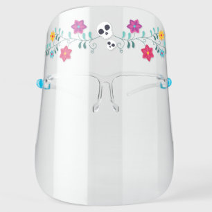 Cute Sugar Skull Flower Crown Face Shield