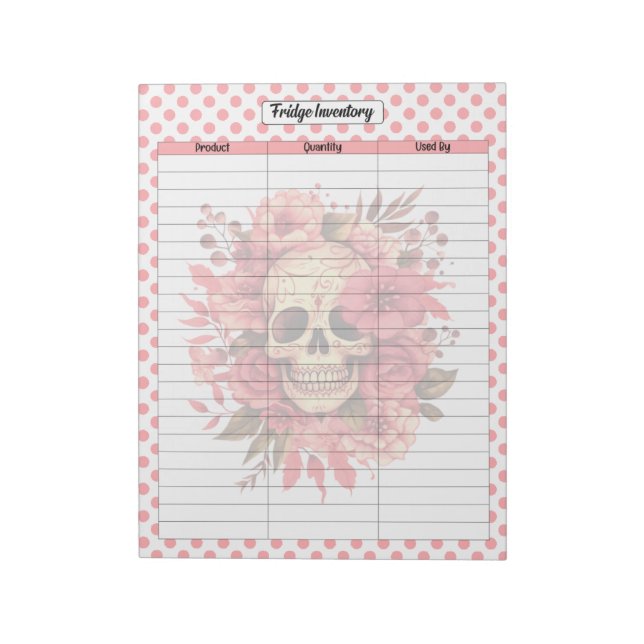Cute Sugar Skull Fridge Inventory Notepad (Rotated)