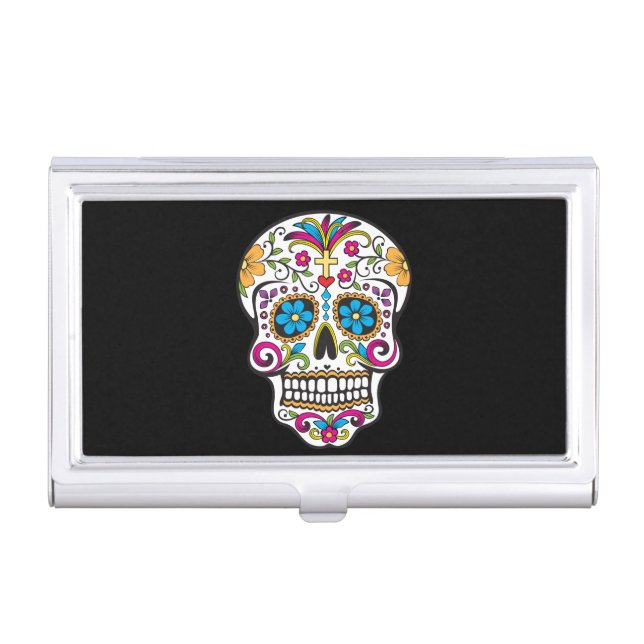 Cute Sugar Skull Happy Day of the Dead Business Card Case (Front)
