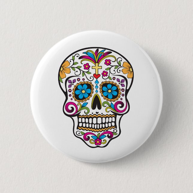 Cute Sugar Skull Happy Day of the Dead Button (Front)