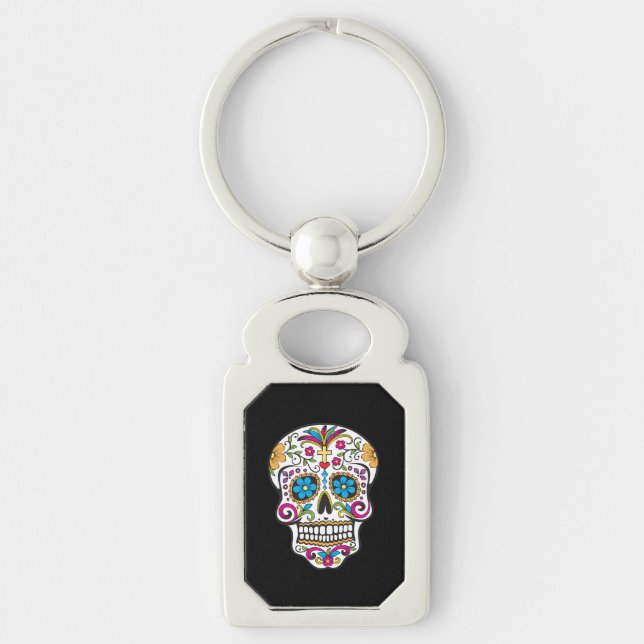 Cute Sugar Skull Happy Day of the Dead Keychain (Front)