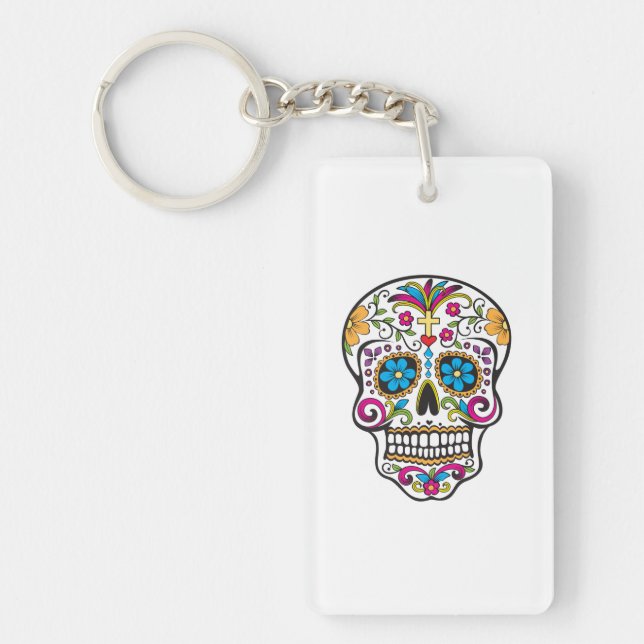 Cute Sugar Skull Happy Day of the Dead Keychain (Front)
