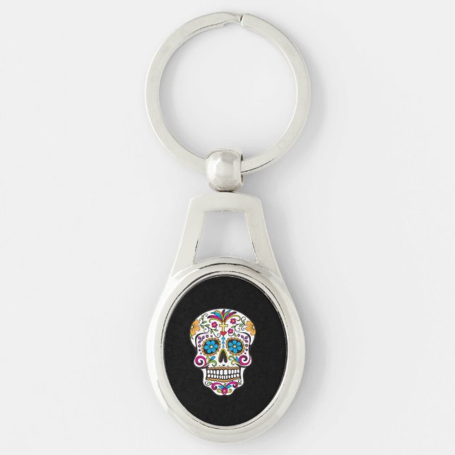 Cute Sugar Skull Happy Day of the Dead Keychain (Front)