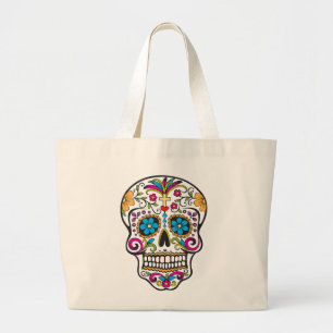 Cute Sugar Skull Happy Day of the Dead Large Tote Bag