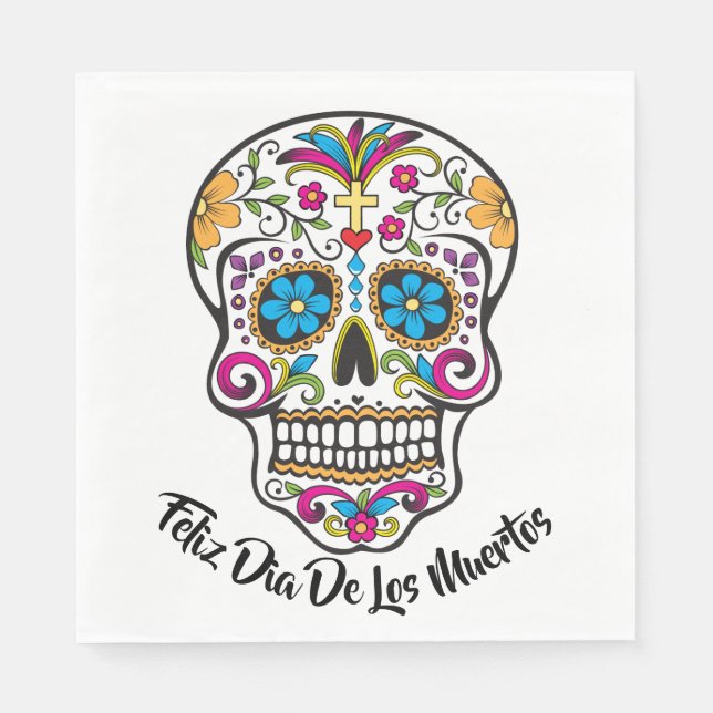 Cute Sugar Skull Happy Day of the Dead Napkins (Front)