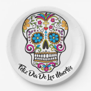 Cute Sugar Skull Happy Day of the Dead Paper Plates