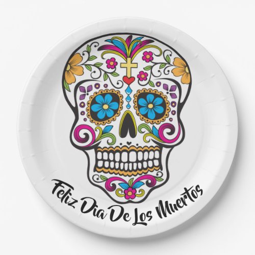 Cute Sugar Skull Happy Day of the Dead Paper Plates