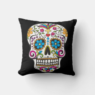 Cute Sugar Skull Happy Day of the Dead Throw Pillow