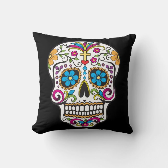 Cute Sugar Skull  Happy Day of the Dead Throw Pillow (Front)