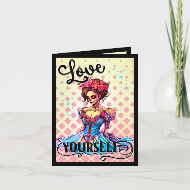 Cute Sugar Skull  Letterpress Thank You Card (Front)