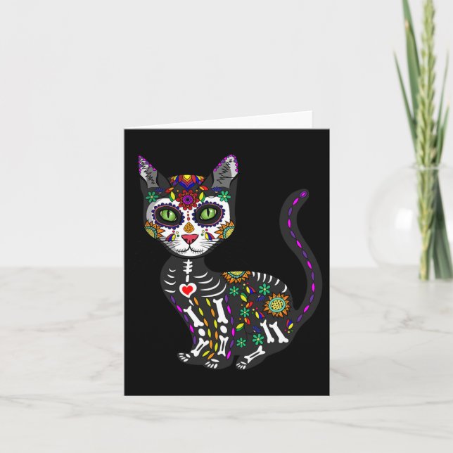 Cute Sugar Skull Mexican Cat Halloween Day Of The  Card (Front)