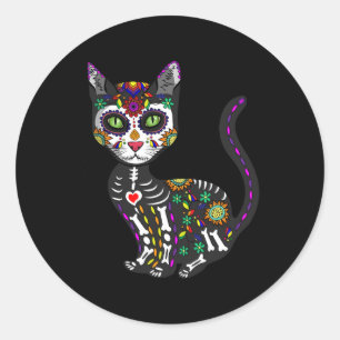 Cute Sugar Skull Mexican Cat Halloween Day Of The Classic Round Sticker