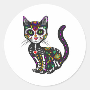 Cute Sugar Skull Mexican Cat Halloween Day Of The Classic Round Sticker