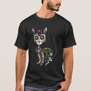 Cute Sugar Skull Mexican Cat Halloween Day Of The  T-Shirt