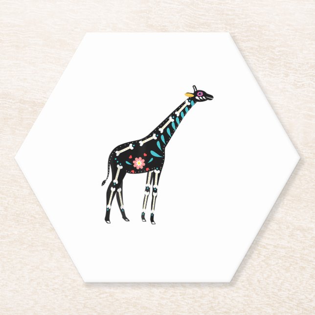Cute Sugar Skull Mexican Giraffe Halloween Day Of  Paper Coaster (Front)