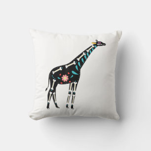 Cute Sugar Skull Mexican Giraffe Halloween Day Of  Throw Pillow