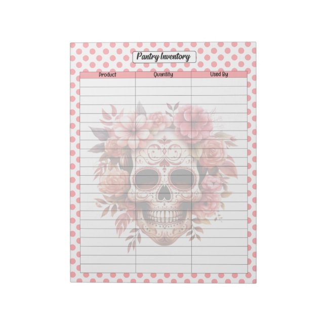 Cute Sugar Skull Pantry Inventiory Notepad (Rotated)
