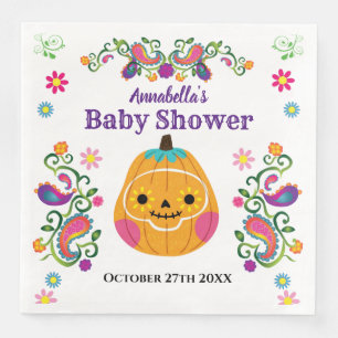 Cute Sugar Skull Pumpkin Halloween Baby Shower Paper Dinner Napkins