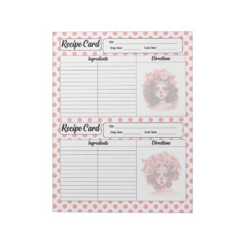 Cute Sugar Skull Recipe Card Notepad