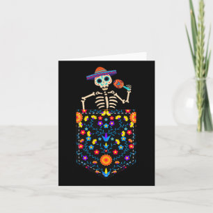 Cute Sugar Skull Skeleton In Pocket Mexican Cinco Card