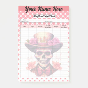 Cute Sugar Skull Weight and Height Tracker Post-it Notes