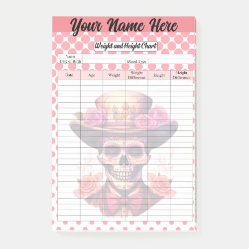 Cute Sugar Skull Weight and Height Tracker Post_it Notes
