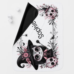 Cute Sugar Skull Witch with Skulls Baby Blanket