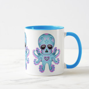 Cute Sugar Skull Zombie Octopus - Blue Mug