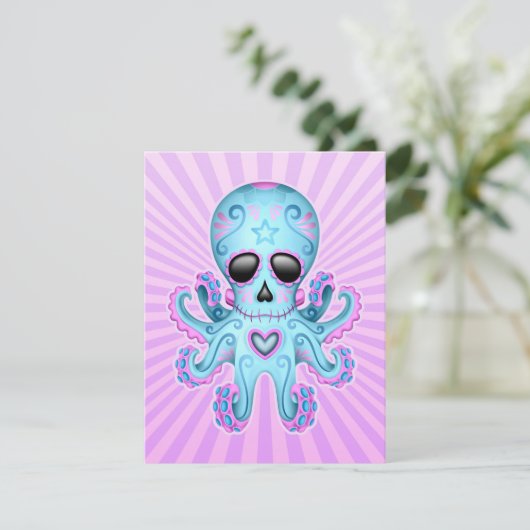 Cute Sugar Skull Zombie Octopus - Blue Purple (Standing Front)