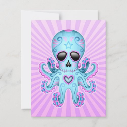 Cute Sugar Skull Zombie Octopus - Blue Purple Personalized Announcements