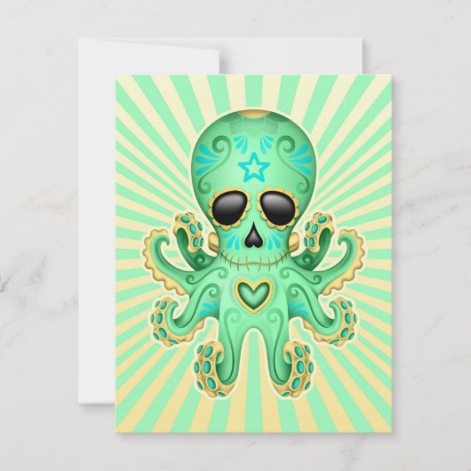 Cute Sugar Skull Zombie Octopus - Green (Front)