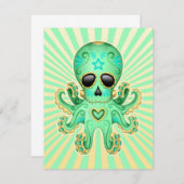 Cute Sugar Skull Zombie Octopus - Green (Front/Back)