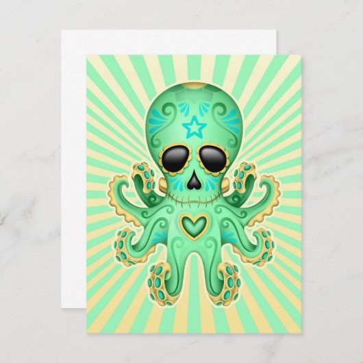 Cute Sugar Skull Zombie Octopus - Green (Front/Back)