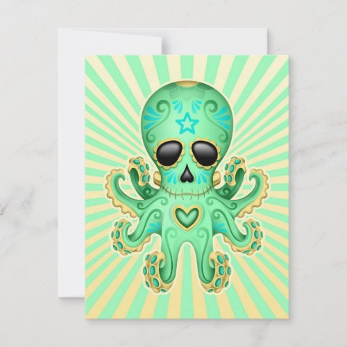 Cute Sugar Skull Zombie Octopus - Green Custom Invite