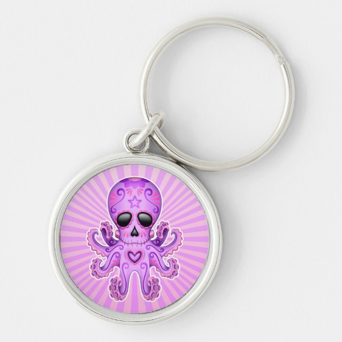 Cute Sugar Skull Zombie Octopus   Purple Keychain