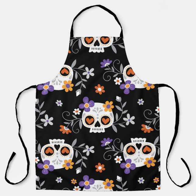 Cute Sugar Skulls Hand Drawn Apron (Front)