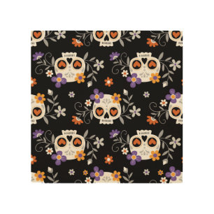 Cute Sugar Skulls Hand Drawn Wood Wall Art