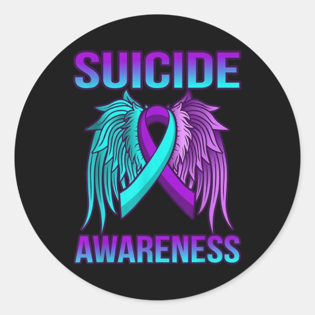 Cute Suicide Awareness Wings Happy Support Graphic Classic Round Sticker (Front)