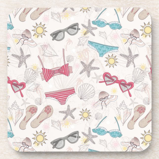 Cute Summer Abstract Pattern Beverage Coaster (Front)