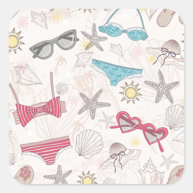 Cute Summer Abstract Pattern Square Sticker (Front)