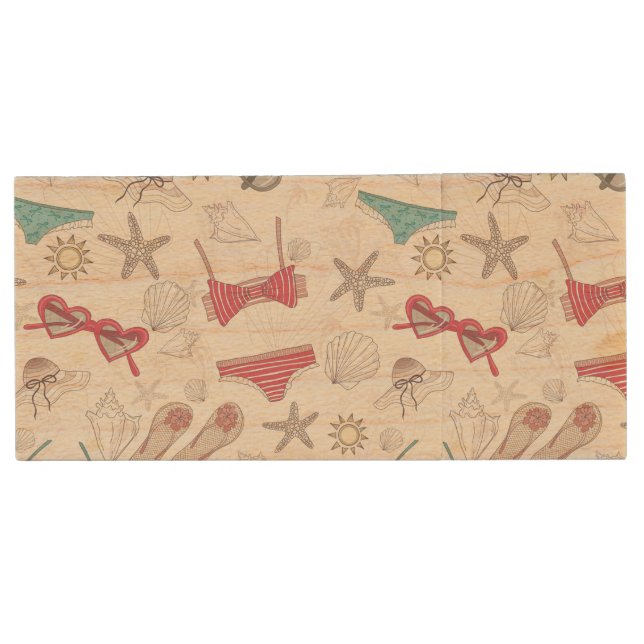 Cute Summer Abstract Pattern Wood Flash Drive (Front)