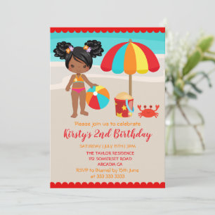 Cute Summer Beach Girl Birthday Party Invitation