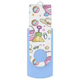Cute Summer Beach Holiday Doodles Pattern Flash Drive