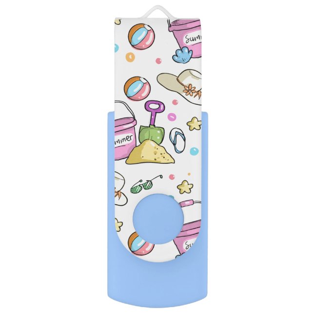 Cute Summer Beach Holiday Doodles Pattern Flash Drive (Front Vertical)