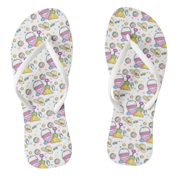 Cute Summer Beach Holiday Doodles Pattern Flip Flops by beachcafe at Zazzle