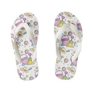 Cute Summer Beach Holiday Doodles Pattern Kid's Flip Flops