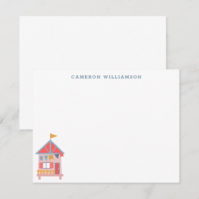 Cute Summer Beach Hut Personalized Stationery Thank You Card (Front/Back)