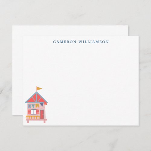 Cute Summer Beach Hut Personalized Stationery Thank You Card