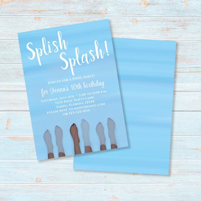 Cute Summer Beach & Lake Ocean Girly Party Invitation (Cute summer beach and ocean girly party invitation with tropical vibes and colorful seaside design.)