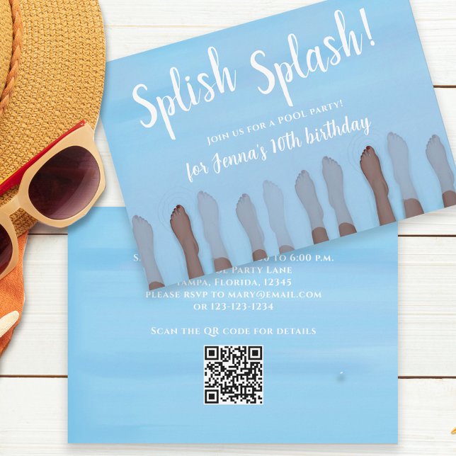 Cute Summer Beach Lake Ocean Girly Party QR Code Invitation (Creator Uploaded)